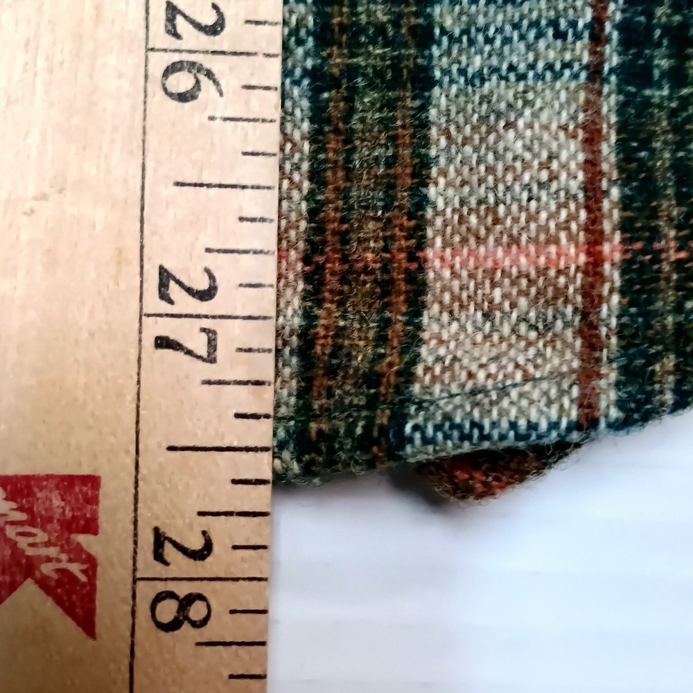 Vtg Sears Kings Road Wool Plaid Flannel Jacket Shirt Loop 15 1/2  Green Medium - Picture 6 of 7